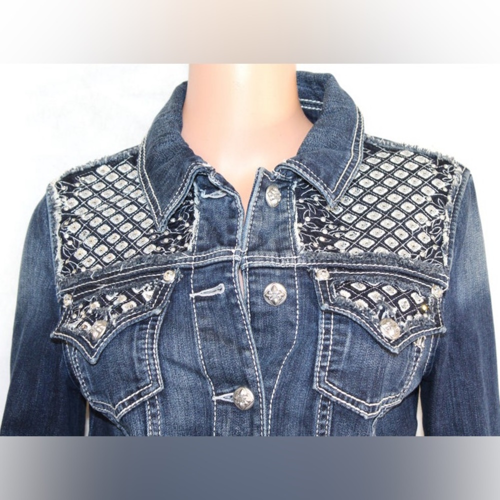 Miss Me Cropped Rhinestone Jean Jacket - Picture 3 of 5